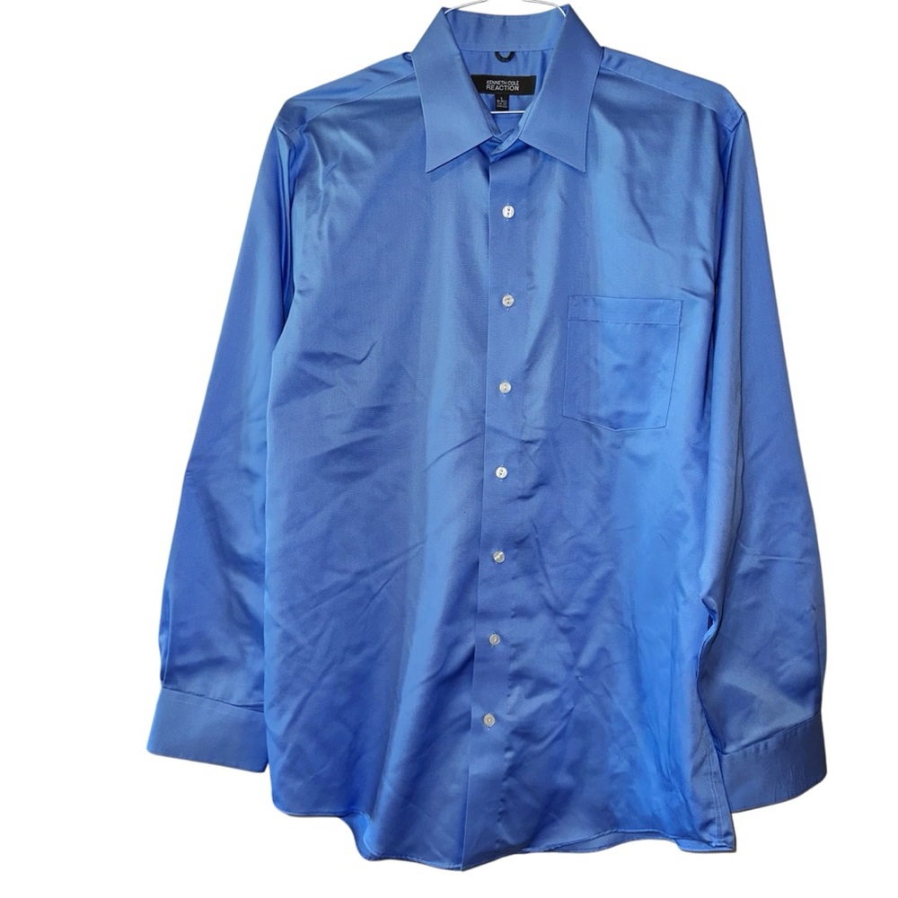 Kenneth Cole Reaction Blue Button Down Shirt 100% Cotton Sz L Neck 16 - 16.5